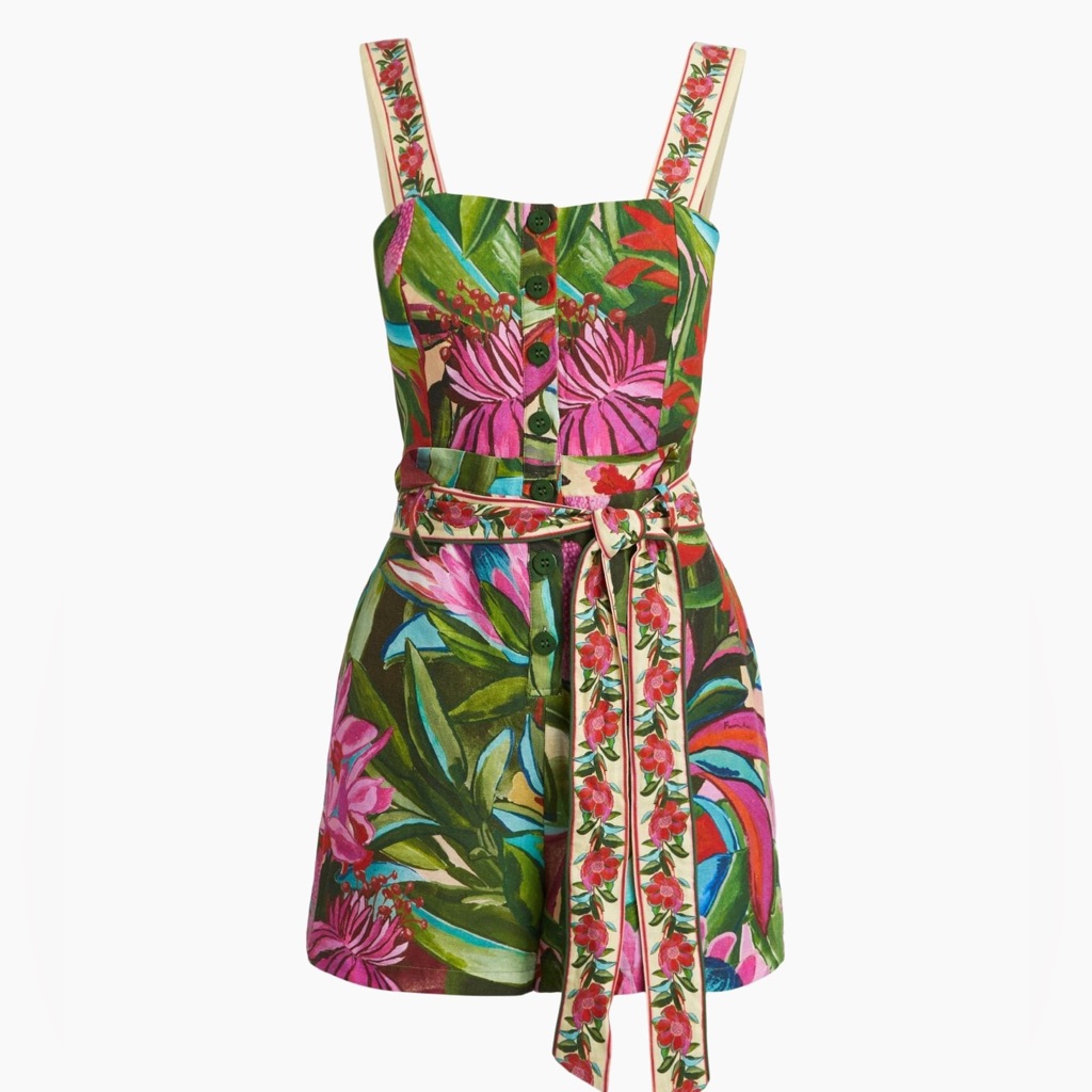 Farm Rio Jardin De Reve Floral Tie-Waist Romper